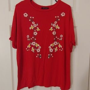 ❤❤Hippie Chic Red embroidered tee short